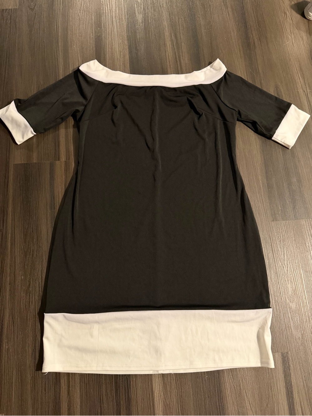 Off-Shoulder Black and White Shift Dress